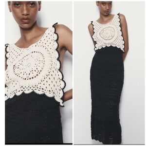 NWOT Zara Black and White Crochet Dress